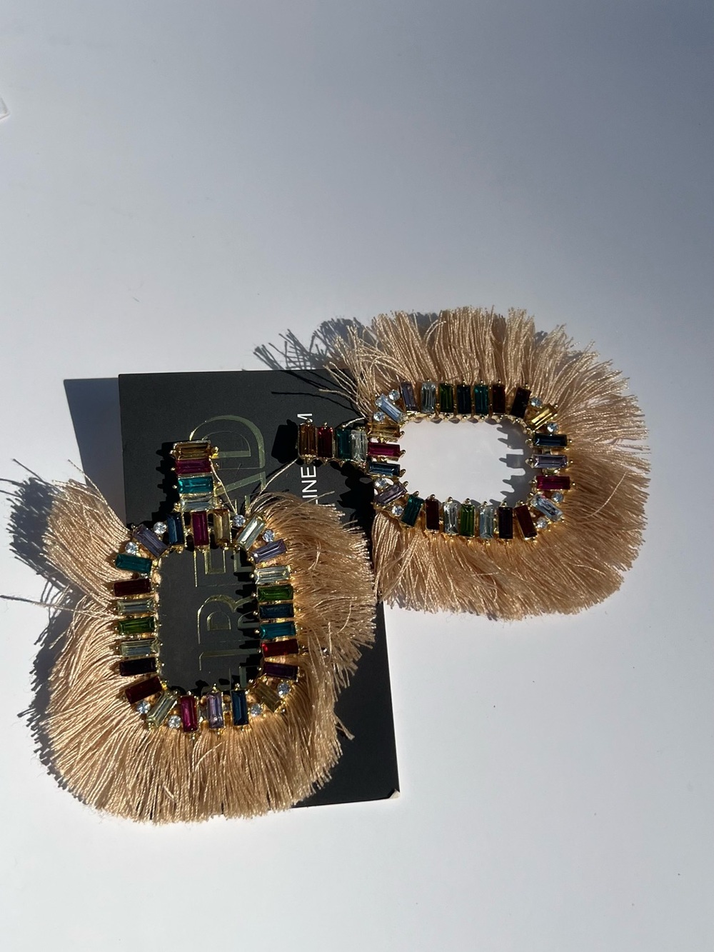 Statement Fringe Hoop Earrings with Multicolor Stones